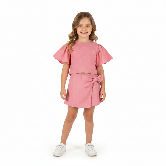 Set 2 piezas niña  quimby short y camisa rosada 34172-151626 revuelos chongo