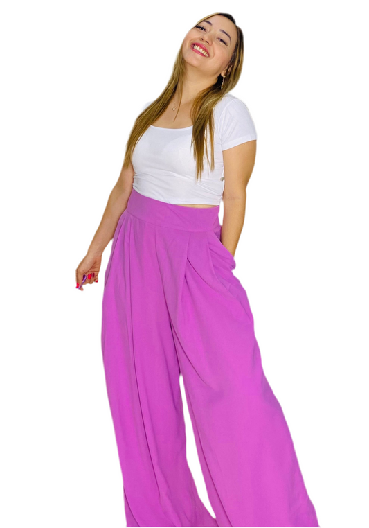 Pantalon de tela Dama Wide Leg morado lila CPD1030-21 590490