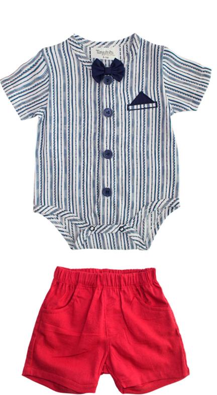Set conjunto 2 piezas mameluco azul short rojo bebe niño Tinytots 123-W28-3132