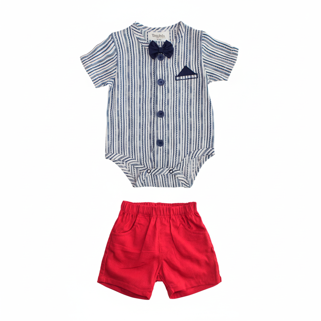 Set conjunto 2 piezas mameluco azul short rojo bebe niño Tinytots 123-W28-3132 promo 2x1000