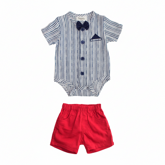 Set conjunto 2 piezas mameluco azul short rojo bebe niño Tinytots 123-W28-3132 promo 2x1000