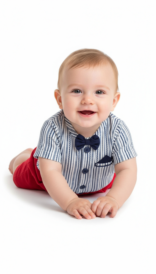 Set conjunto 2 piezas mameluco azul short rojo bebe niño Tinytots 123-W28-3132