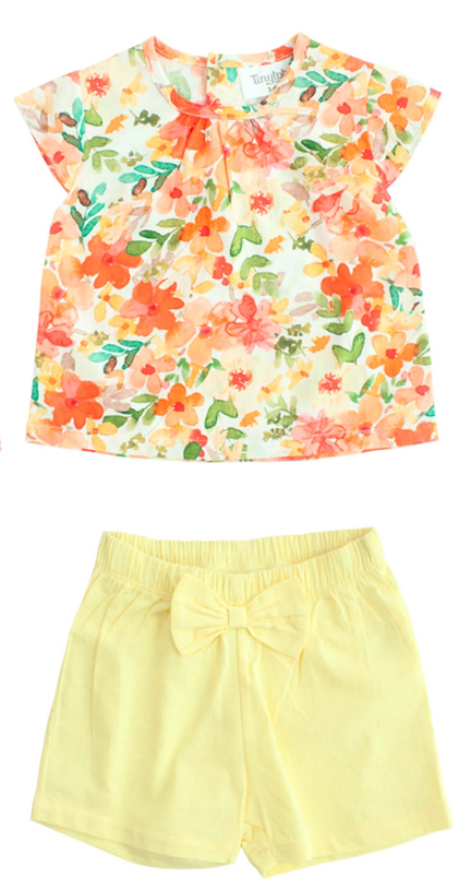 Set conjunto 2 piezas camisa flores short amarillo Tinytots 216-W28-3148
