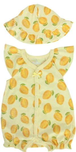 Set conjunto 2 piezas mameluco sombrero amarillo frutas bebe niña Tinytots S020187GB