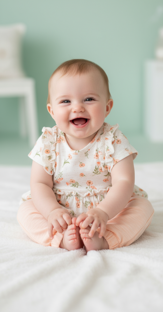 Set conjunto 2 piezas camisa beige flores leggins salmón Tinytots AG007