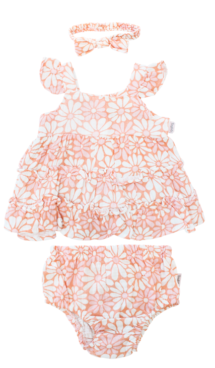 Set 3 piezas vestido camisa diadema salmón bebe niña Tinytots D95599TT