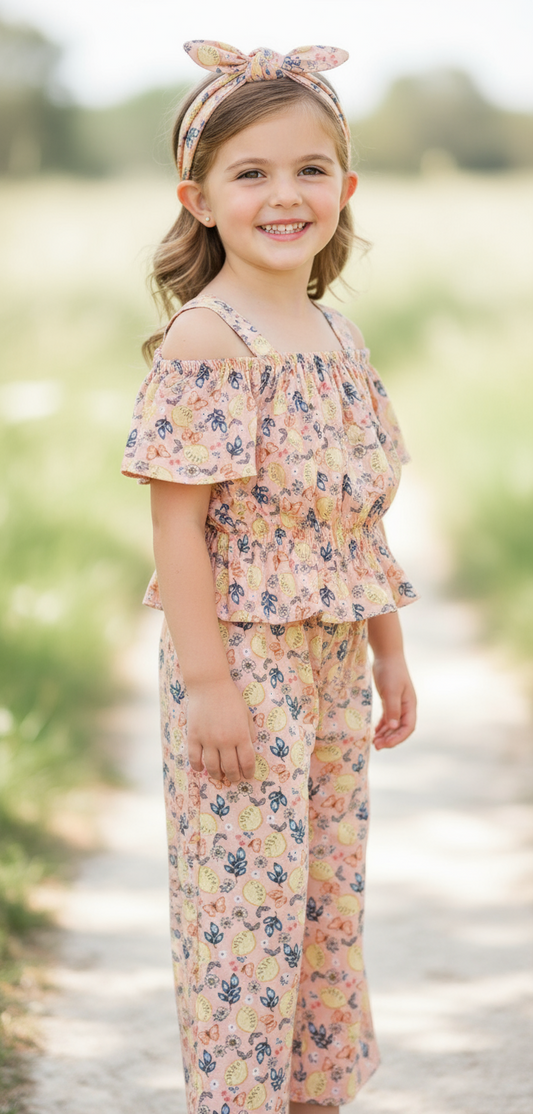 Set 3 piezas camisa pantalon diadema salmón bebe niña Tinytots AP15199