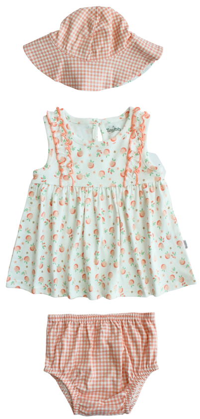 Set 3 piezas vestido blanco flores sombrero rosado bebe niña Tinytots D94563TT
