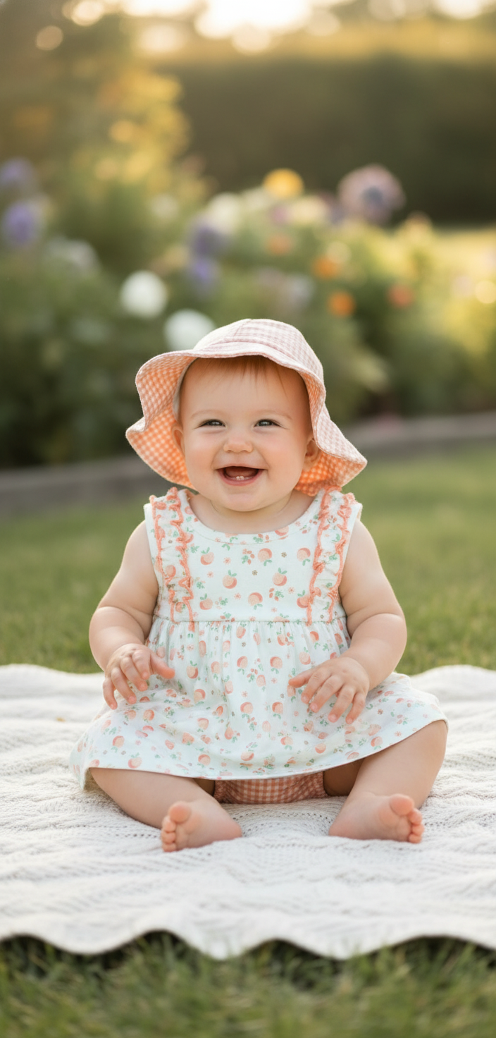 Set 3 piezas vestido blanco flores sombrero rosado bebe niña Tinytots D94563TT promo 3x1000