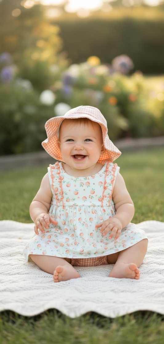 Set 3 piezas vestido blanco flores sombrero rosado bebe niña Tinytots D94563TT