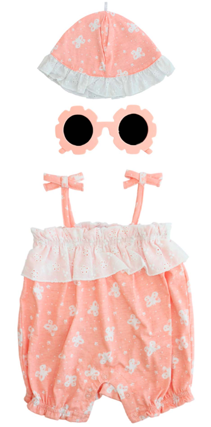 Set 3 piezas sombrero gafas de sol vestido rosado floreado bebe niña Tinytots AP15169