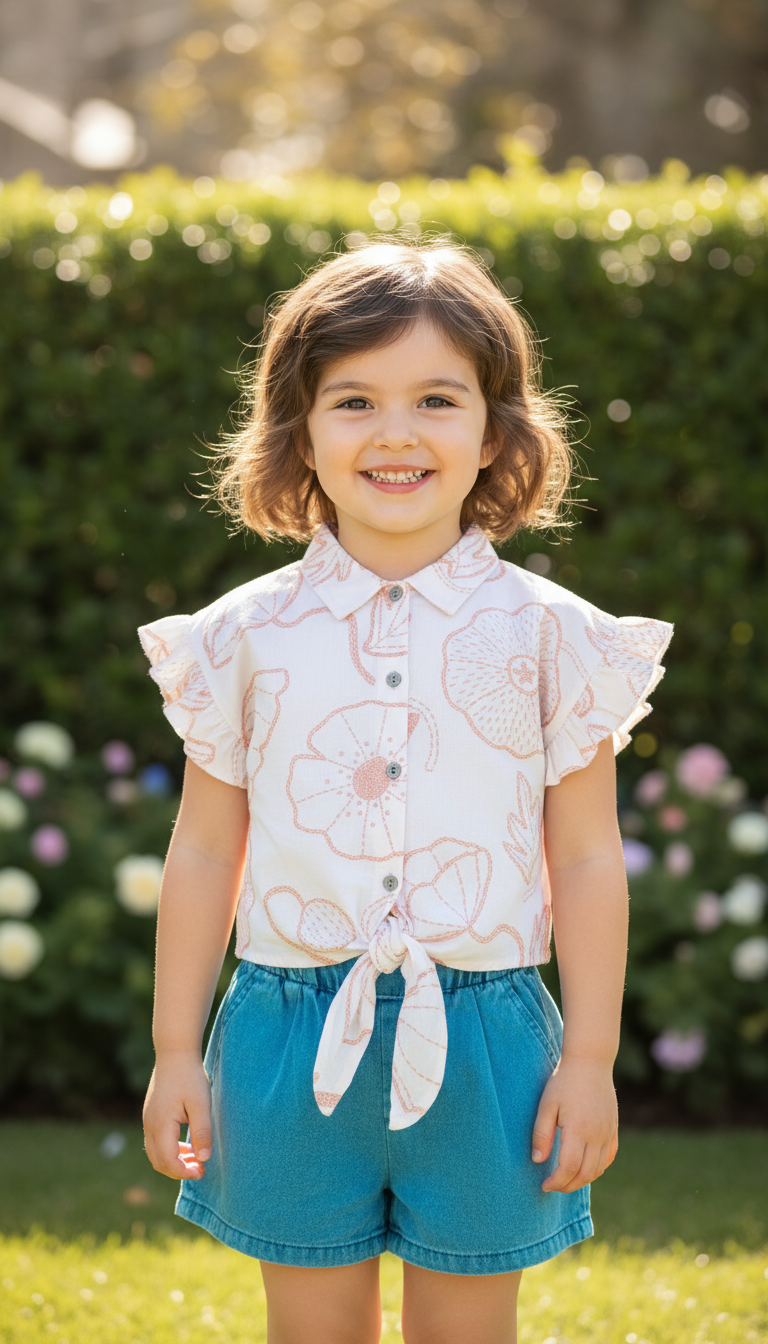 Set conjunto 2 piezas camisa hawaina salmón short azul bebe niña 3337