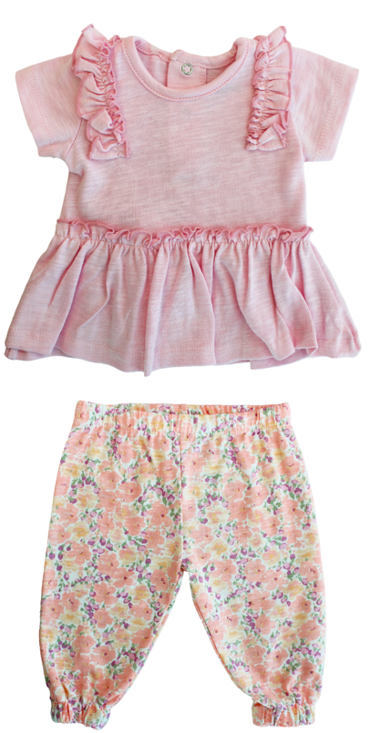 Set conjunto 2 piezas camisa beige flores leggins rosado Tinytots AG007