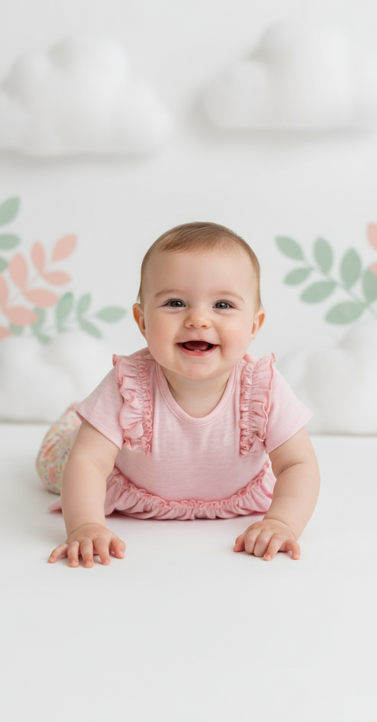 Set conjunto 2 piezas camisa beige flores leggins rosado Tinytots AG007