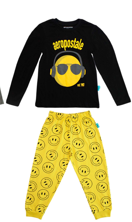 Pijama niño carita camisa negra pantalón amarillo aeropostale Tinytots 3172