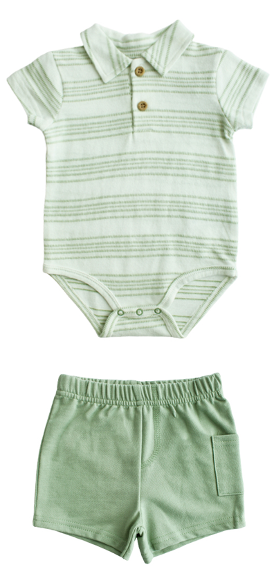 Set 2 piezas mameluco short verde bebe niño Tinytots D94548TT