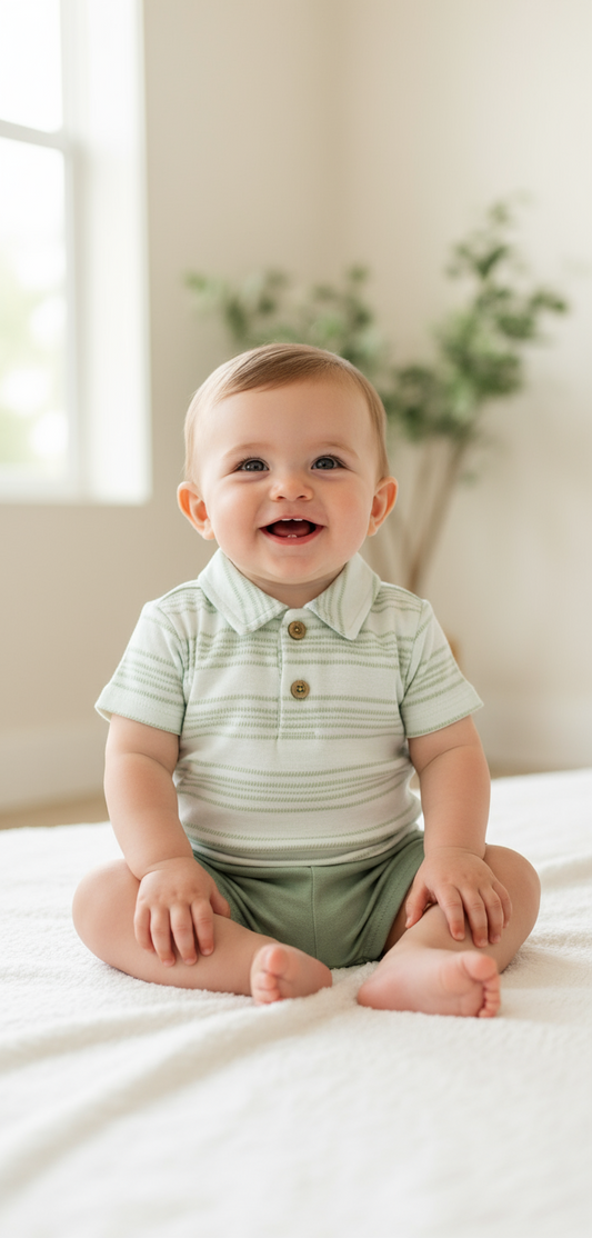 Set 2 piezas mameluco short verde bebe niño Tinytots D94548TT