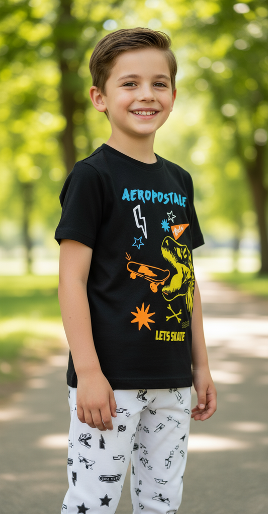 Pijama camisa negra dinosaurio pantalon blanco niño Aeropostale 3166