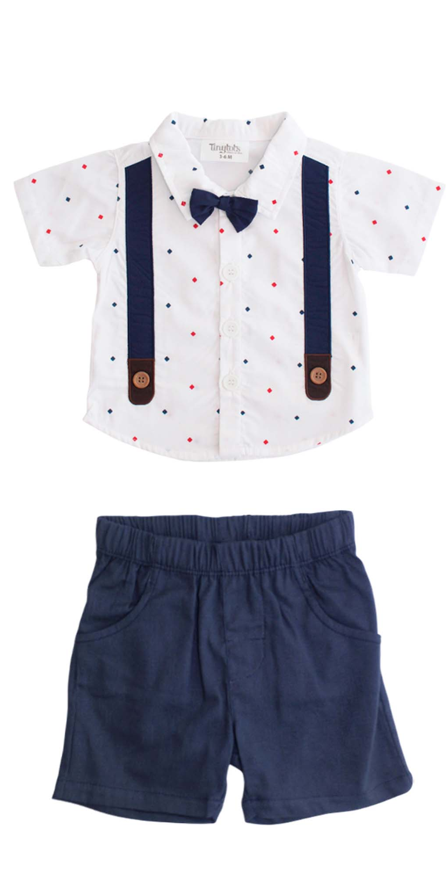 Set conjunto 2 piezas bebe niño camisa blanca short azul Tinytots 123-W28-3139