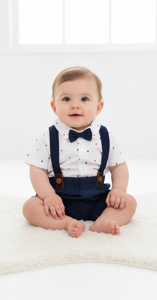 Set conjunto 2 piezas bebe niño camisa blanca short azul Tinytots 123-W28-3139