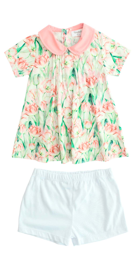 Set 2 piezas Vestido bebe niña rosado floreado Tinytots 221-W28-3149