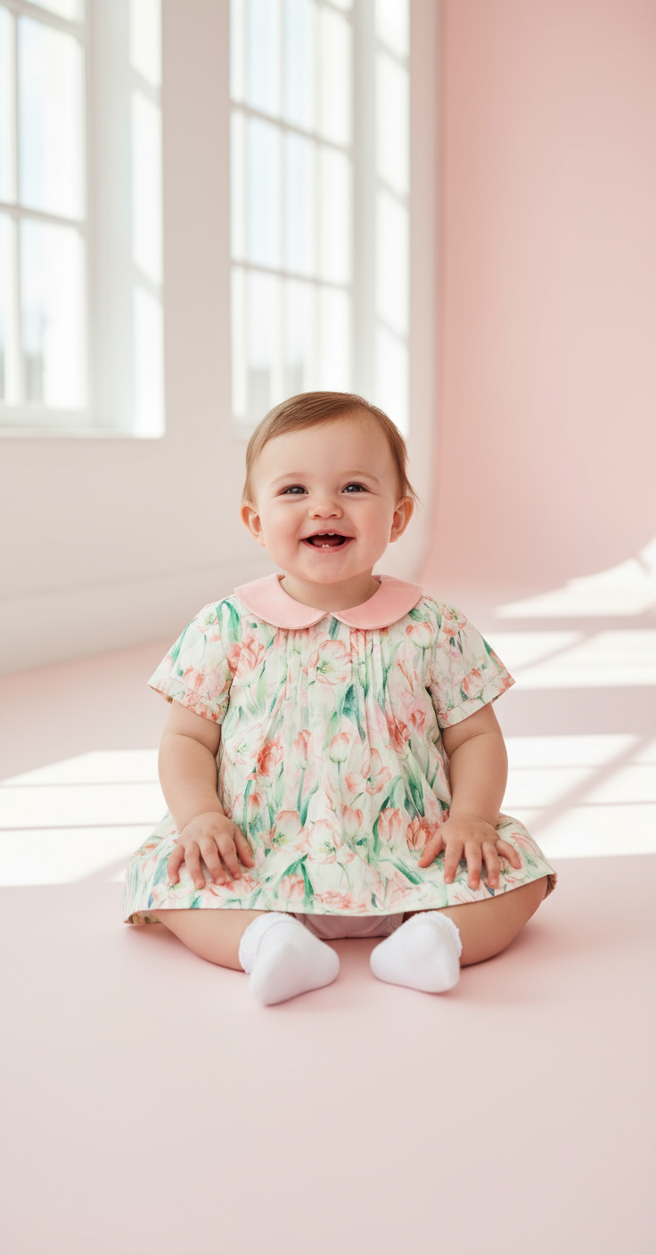 Set 2 piezas Vestido bebe niña rosado floreado Tinytots 221-W28-3149