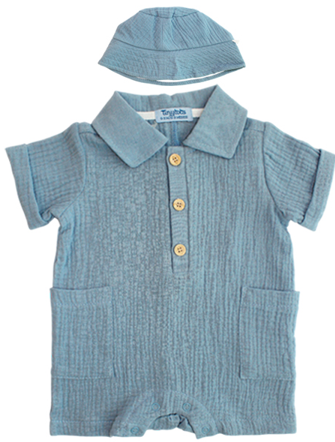 Set 2 piezas mameluco sombrero bebe niño azul Tinytots AP15170