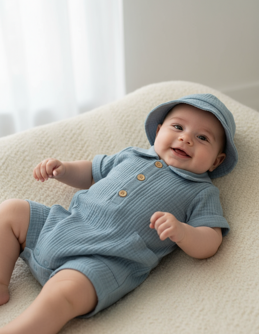 Set 2 piezas mameluco sombrero bebe niño azul Tinytots AP15170