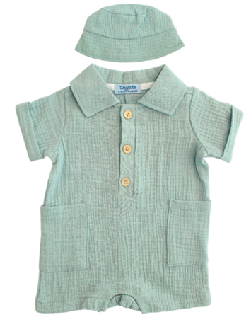 Set 2 piezas mameluco sombrero bebe niño verde Tinytots AP15170