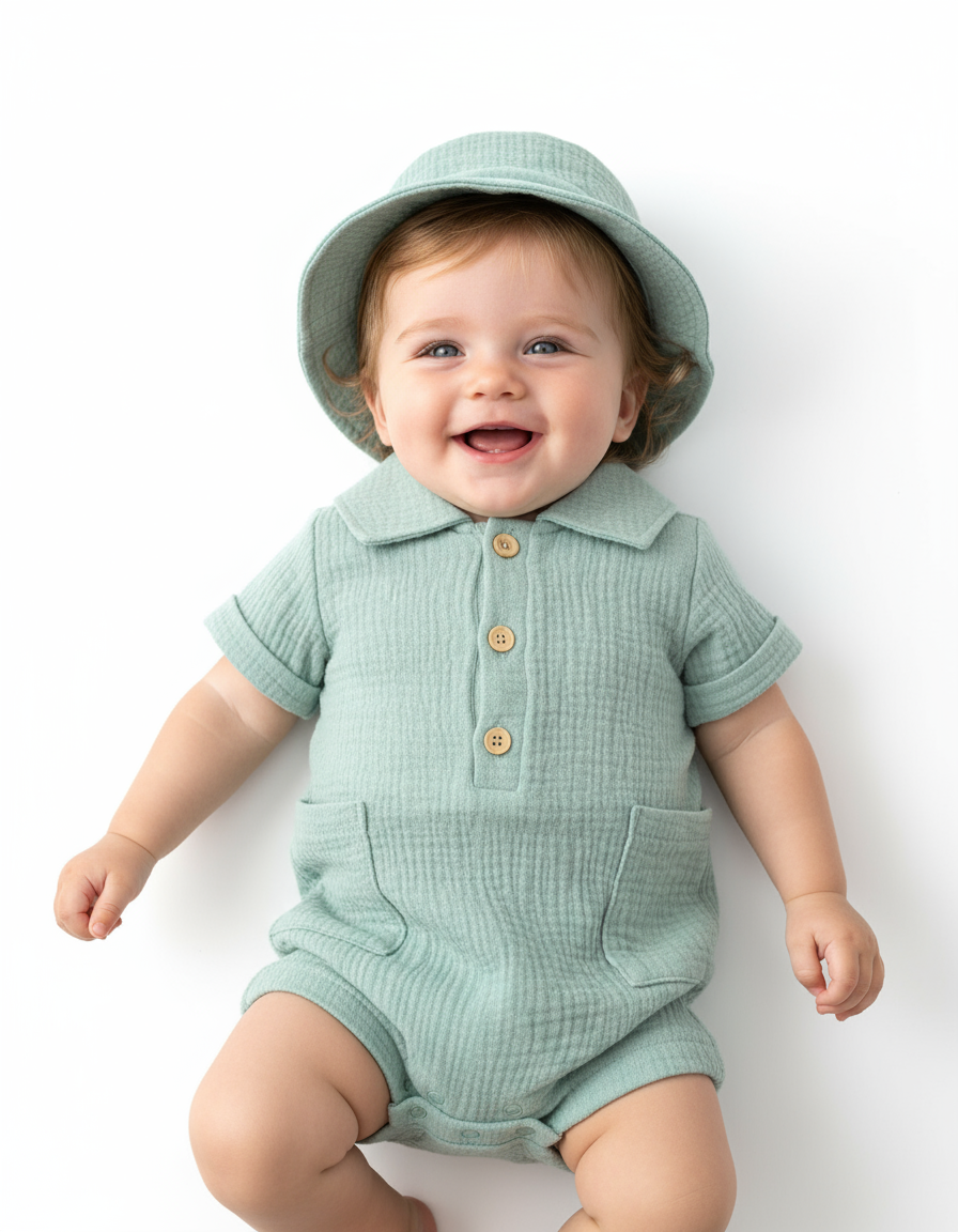 Set 2 piezas mameluco sombrero bebe niño verde Tinytots AP15170