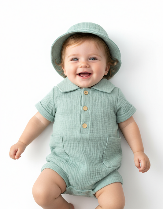 Set 2 piezas mameluco sombrero bebe niño verde Tinytots AP15170