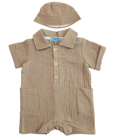 Set 2 piezas mameluco sombrero bebe niño café Tinytots AP15170