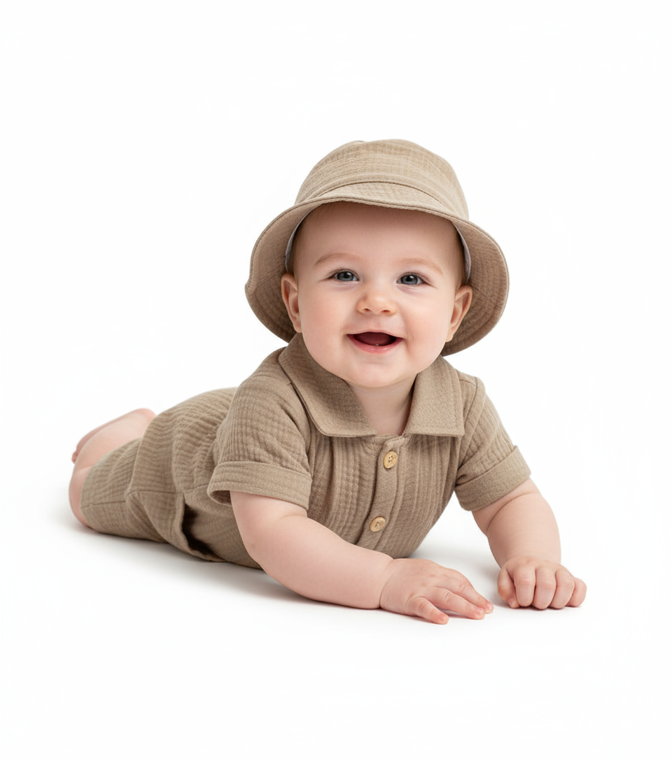 Set 2 piezas mameluco sombrero bebe niño café Tinytots AP15170