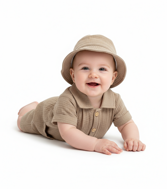 Set 2 piezas mameluco sombrero bebe niño café Tinytots AP15170