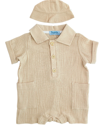 Set 2 piezas mameluco sombrero bebe niño beige Tinytots AP15170