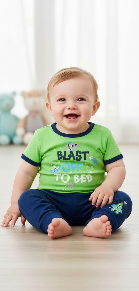 Set 2 piezas conjunto bebe niño camisa verde pantalón azul Tinytots 658C-Y1392