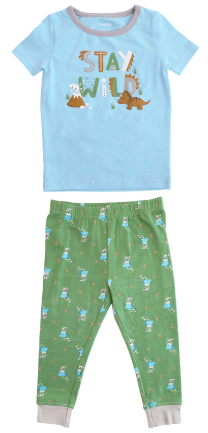 Set 2 piezas pijama conjunto bebe niño camisa azul pantalón verde Tinytots 658C-Y1392