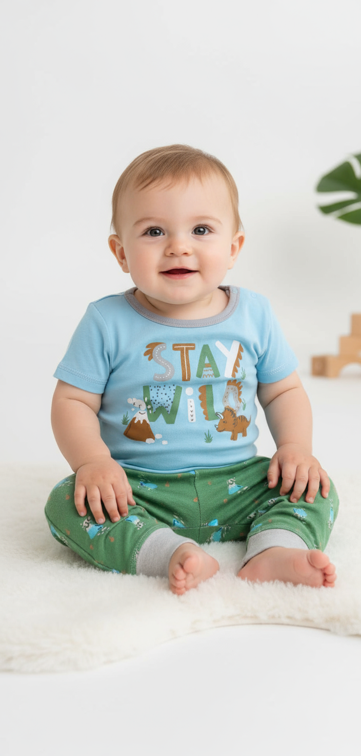 Set 2 piezas pijama conjunto bebe niño camisa azul pantalón verde Tinytots 658C-Y1392