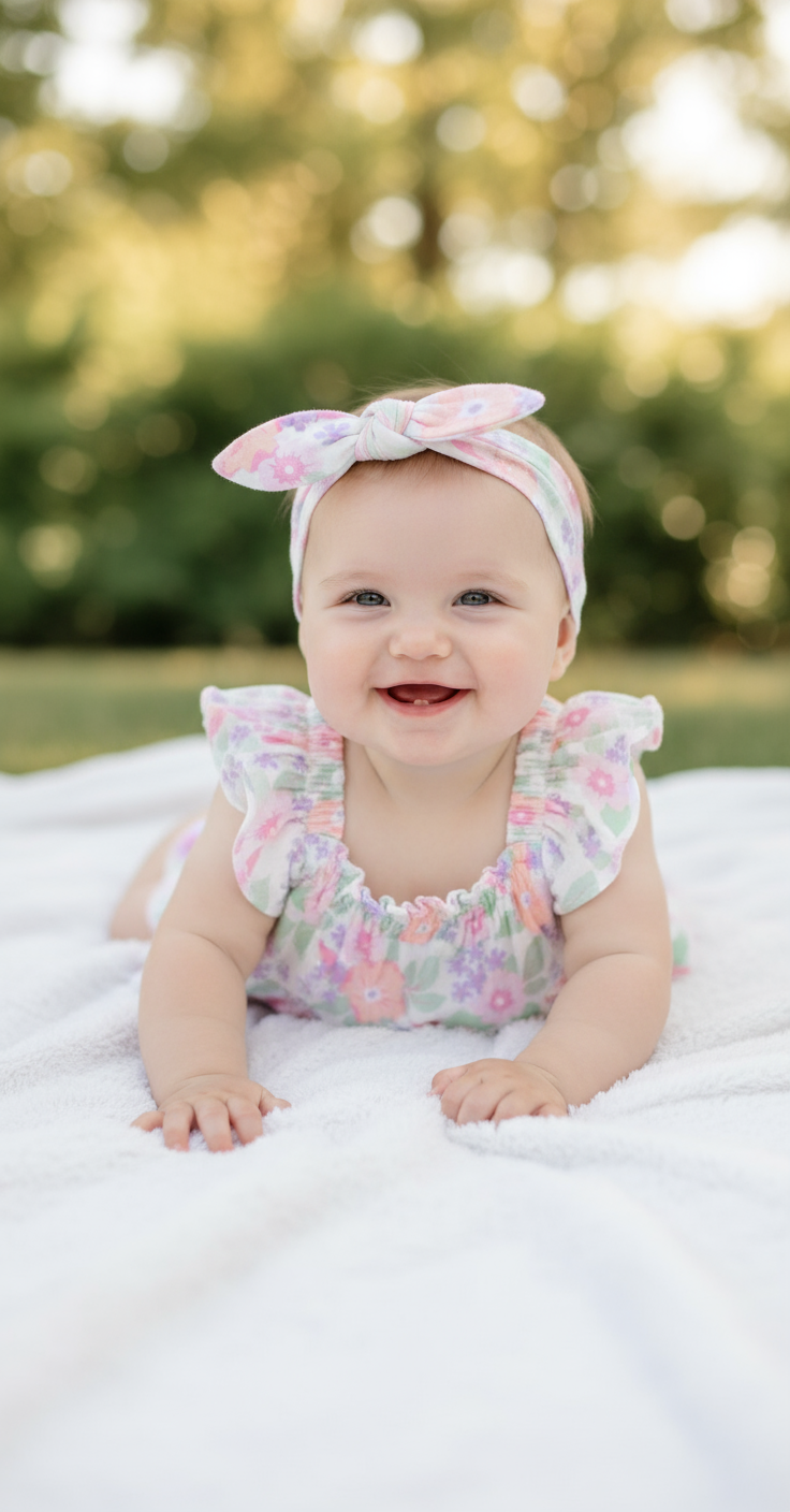 Set 3 piezas bebe niña floreado bincha vestido short Tinytots D95595TT