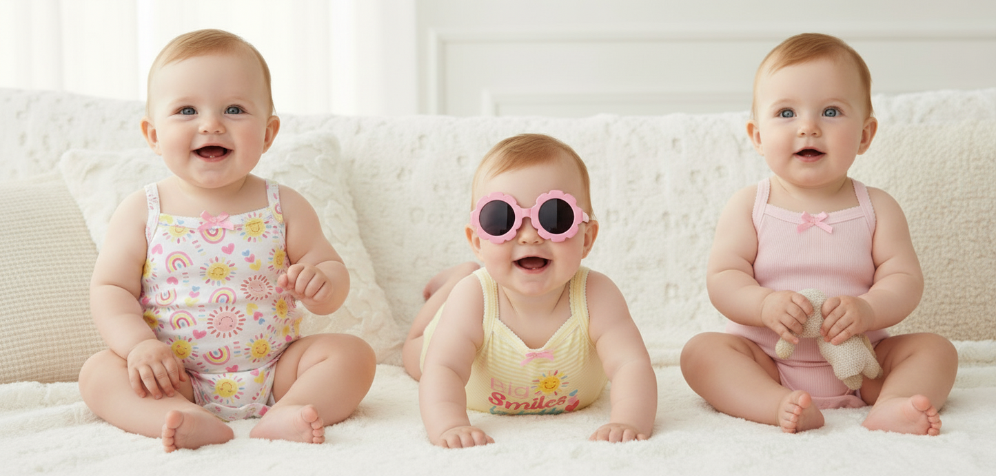 Set 3 mamelucos gafas de sol bebe niña amarillo Tinytots AP15180