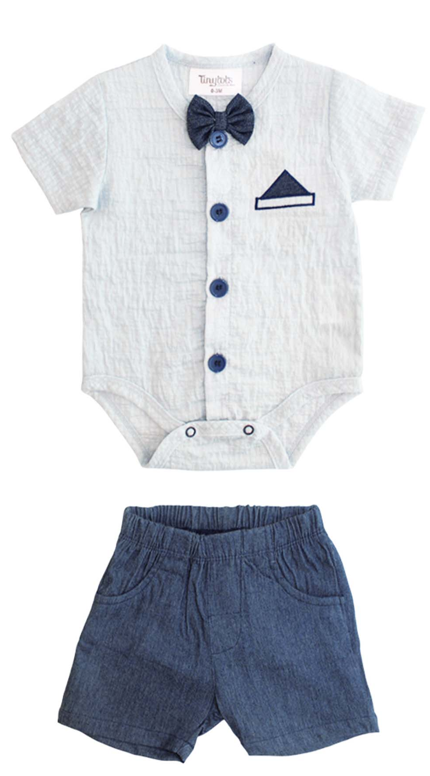 Set conjunto 2 piezas mameluco gris short azul bebe niño Tinytots 123-W28-3132