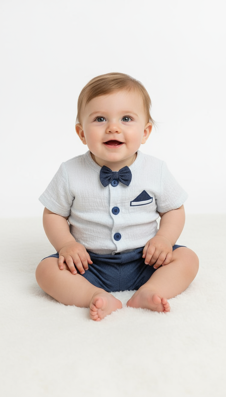 Set conjunto 2 piezas mameluco gris short azul bebe niño Tinytots 123-W28-3132