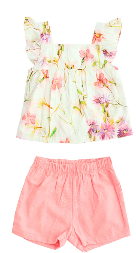 Set conjunto 2 piezas camisa flores short rosado Tinytots 216-W28-3148