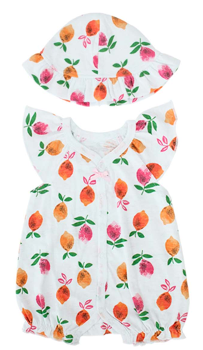 Set conjunto 2 piezas mameluco sombrero blanco frutas bebe niña Tinytots S020187GB