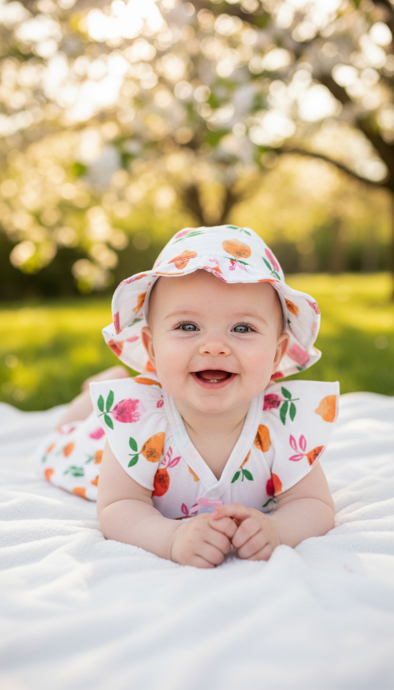 Set conjunto 2 piezas mameluco sombrero blanco frutas bebe niña Tinytots S020187GB promo 3x1000