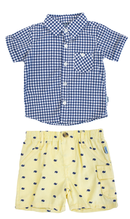 Set conjunto 2 piezas mameluco azul short amarillo bebe niño Tinytots D94590TT