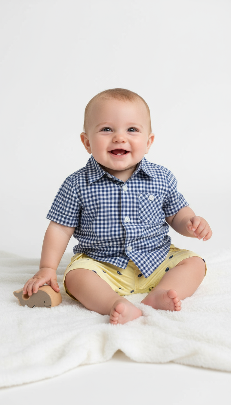 Set conjunto 2 piezas mameluco azul short amarillo bebe niño Tinytots D94590TT