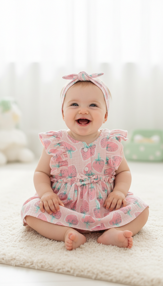 Set bebe 3 piezas vestido rosado diadema rosada bebe niña Tinytots D95597TT