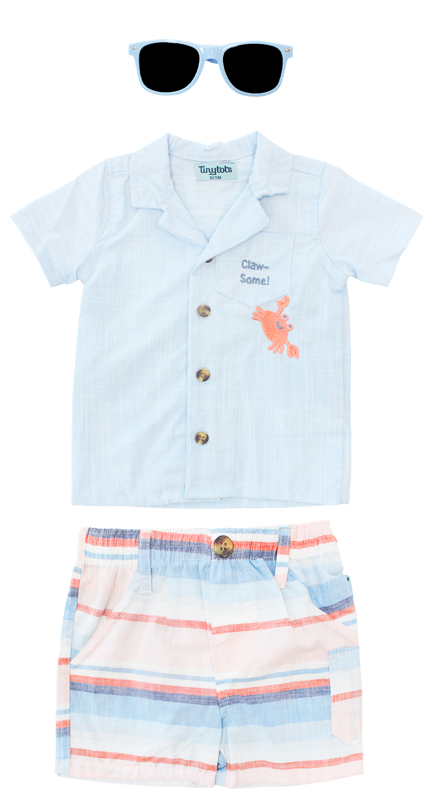 Set 3 piezas bebe niño camisa azul lentes azul short multicolor Tinytots D84608TT