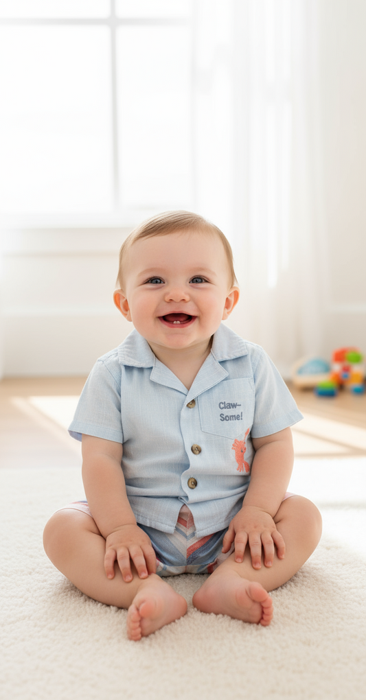 Set 3 piezas bebe niño camisa azul lentes azul short multicolor Tinytots D84608TT